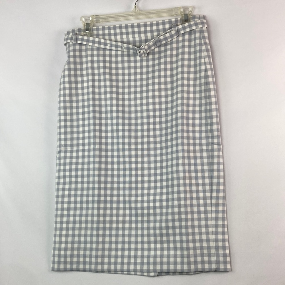 Ann Taylor gray & white gingham belted pencil skirt 4